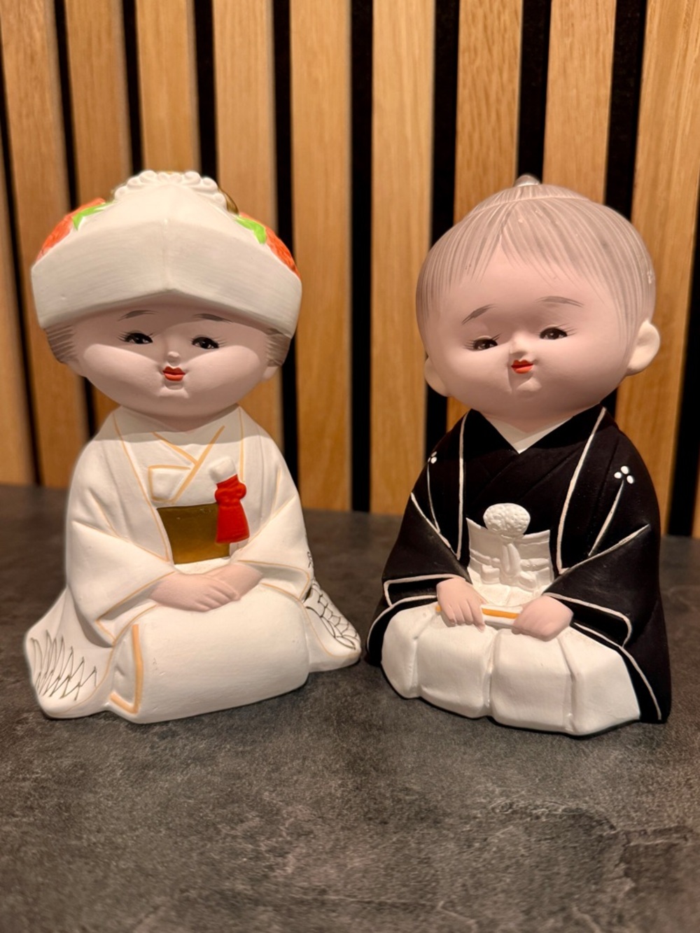 Hakata Doll, Bride and Groom, Unglazed Pottery, Japan, Vintage Figurine